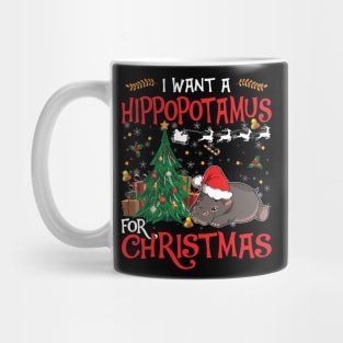 I want a hippopotamus for Christmas shirt gift hippo lover - hippo wears Santa hat shirt Mug